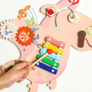 Jouets Montessori de nouvelle conception, <span class=keywords><strong>jeu</strong></span> mural en bois, arc-en-ciel, dessin animé, pterodactyle, tableau d'activités multifonctionnel, jouet éducatif pour enfants - Product Image 3