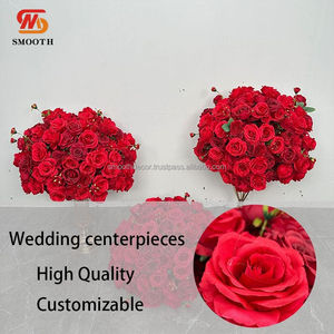 Bouquet de roses rouges artificielles en soie, design asymétrique, 30cm/60cm/80cm, pas cher, pour mariage, vente en gros - Product Image 2