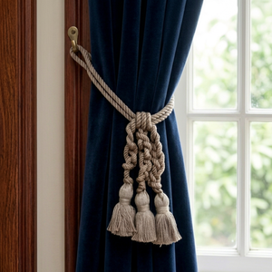 Handmade Rope Curtain <b>Tieback</b> Tassel Decorative Window Drapery Holdback Beige Color - Product Image 1