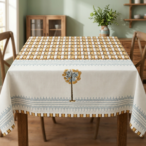 Nappe géométrique imprimée à la main, motif floral, 100% coton, fabriquée à la main, lavable, décoration d'intérieur, carrée simple, personnalisable - Product Image 3