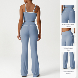 Flare Legging &amp; tank Top 2 Piece Set Baby pink <strong>Base</strong> Line New Design Bra Butt Lift Legging Athletic <strong>Outfit</strong> Custom Sport Yoga Set - Product Image 4
