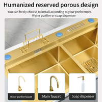 Évier de cuisine moderne or personnalisable double cuvette de haute qualité trois trous éviers de cuisine multifonctionnels en acier inoxydable 304