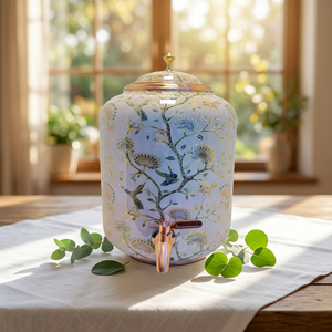 Distributeur d'eau en cuivre pur émaillé imprimé Chinoiserie de qualité supérieure, capacité 11 litres, avec robinet en laiton pour le stockage d'eau réparatrice - Product Image 4