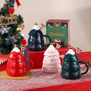 Tasse à café en céramique avec couvercle, 400 ml, cadeau de Noël amusant, motif arbre de Noël - Product Image 3