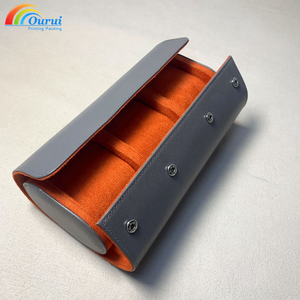 Estuche de lujo para relojes, color gris plata, con forro naranja, logotipo personalizado, de 1 a 3 ranuras, portátil, para viaje, directo de fábrica. - Product Image 5