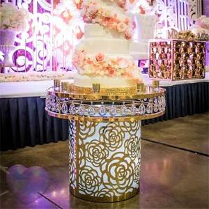Factory Direct Sale Rose Pattern Stainless Steel Crystal Cake <b>Table</b> for Wedding <b>Party</b> Decoration - Product Image 5