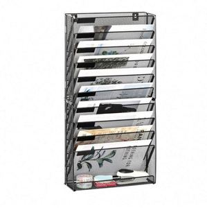 <b>Wall</b> File Holder 10 Tier Mesh Hanging Folder Organizer with Flat Tray <b>Wall</b> Mounted Mail Organizer Magazine Paper <b>Desk</b> Shelf - Product Image 1