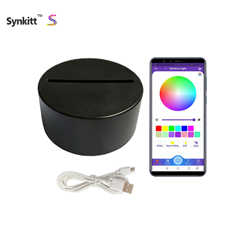 Rgb Led Lamp Bases for 3d Led Night Light Acrylic Black 3d Led Lamp Night Light Touch Base With Usb Cable and Remote Control