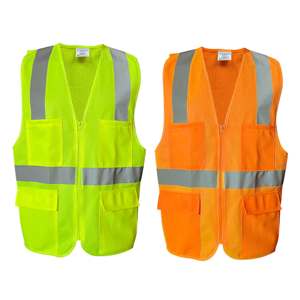 Gilet de sécurité en maille orange CITICITY, veste réfléchissante pour ingénieurs du bâtiment, gilet haute visibilité multi-poches avec texte imprimé - Product Image 1