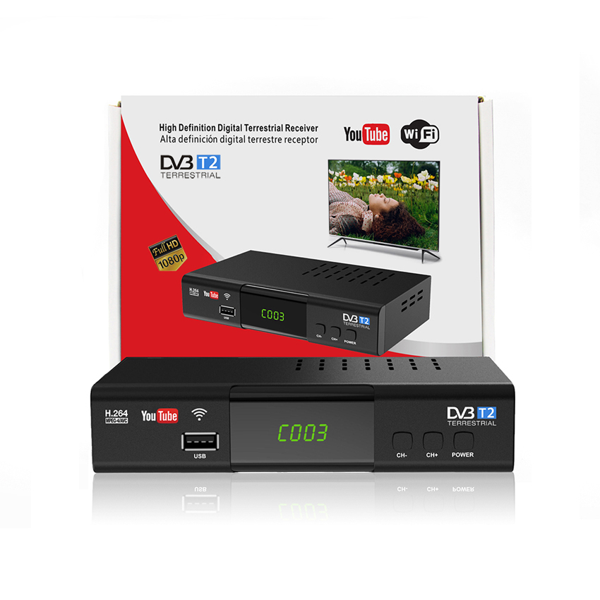 Dd free dish mpeg4 décodeur numérique dual core STB tuner tv numérique full HD TV t2 décodeur avec ports USB WIFI AV