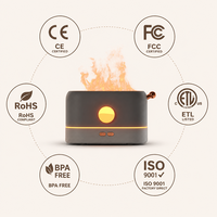 Humidificateur d'air à flamme réaliste 200 ml, diffuseur d'huiles essentielles USB avec lumière de nuit à 3 couleurs pour la maison, la chambre et le bureau