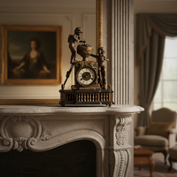 Horloge de cheminée et de marbre en laiton antique, avec figurines de grappe et de chérubin, mécanisme à 10 jours