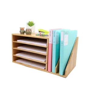 Bamboo File Desk Organizer Paper Sorter Letter Tray con 4 divisori e Tabletop Vertical Bill Sorter Document Trays Office