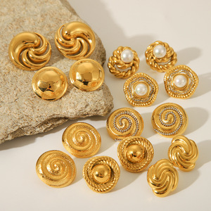 Boucles d'oreilles clous pour femmes en acier inoxydable plaqué or 14 carats, anti-ternissement, nouveau design, bijoux tendance pour les fêtes, les mariages, imperméables - Product Image 1