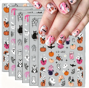 Autocollants pour ongles en papier imperméables pour <span class=keywords><strong>Halloween</strong></span>, motifs fantômes, citrouilles, chauves-souris, chats, crânes 3D, autocollants adhésifs, <span class=keywords><strong>manucure</strong></span> DIY - Product Image 1