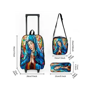 <span class=keywords><strong>Sac</strong></span> à <span class=keywords><strong>dos</strong></span> scolaire à roulettes en polyester avec impression Vierge <span class=keywords><strong>Marie</strong></span>, ensemble avec boîte à lunch et trousse à crayons, capacité de 20 à 35 L, unisexe - Product Image 2