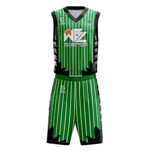 Tùy chỉnh đầy đủ thăng hoa bóng rổ Jerseys thiết kế màu xanh lá cây sọc bóng rổ Jersey