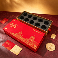 Boîte cadeau à thé personnalisée, boîte d'emballage en papier rouge et or avec estampage à chaud et insert en mousse EVA pour boîte à thé