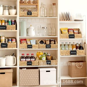 Water Hyacinth Woven <b>Storage</b> <b>Basket</b> Rectangle Beige With Chalkboard Label For Fruits And Cosmetics Desktop Organizer - Product Image 2