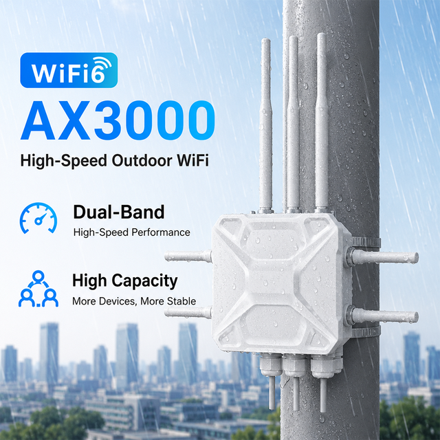 Outdoor 5G CPE Industrial Router, Dual-Band WiFi 6 Wireless Gateway with VPN & Modbus, Pole Mount for IoT Building Coverage