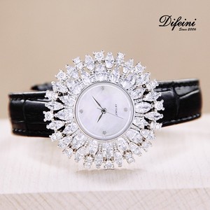 Montre élégante vintage pour femme AAA Zirconia Crystal Véritable MOP Verre <span class=keywords><strong>saphir</strong></span> Fenêtre Mouvement à quartz japonais Bracelet en <span class=keywords><strong>cuir</strong></span> 40 mm Mode - Product Image 5