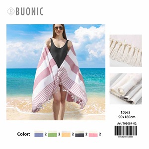 Asciugamano da spiaggia Buonic 90x180 cm a righe con nappe per donna, copricostume estivo - Product Image 3