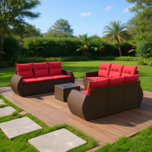 Elegante Juego de Sofás de Patio Residencial de Ratán Sintético Marrón con Cojines, Muebles de Exterior de 7 Plazas, Diseño Moderno Contemporáneo - Product Image 2