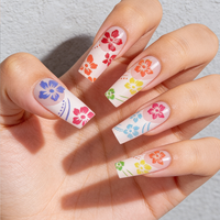 Uñas postizas al por mayor, largas, multicolor, con diseño de hibisco, 24 unidades, puntas de uñas postizas de ABS pre-diseñadas