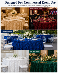 Wholesale Champagne 3D Rosette <b>Table</b> Cloth Raised Rose Banquet <b>Table</b> <b>Cover</b> for Event Rental And Catering - Product Image 6