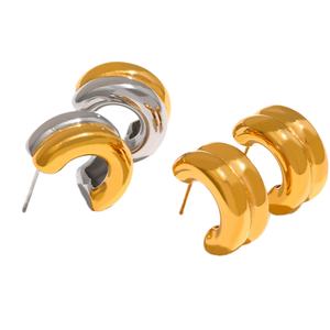 Boucles d'oreilles créoles épaisses en acier inoxydable, plaquées or 18 carats, bicolores, résistantes au ternissement, bijoux tendance - Product Image 1