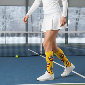 Chaussettes de tennis jaunes, broderie, motifs jacquard, logo personnalisé, respirantes, en nylon tricoté, pour usage quotidien, taille unique, hiver - Product Image 3