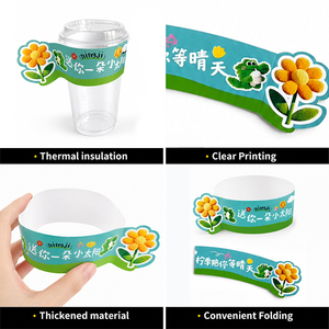 Manchon de gobelet en carton lisse pliable à simple couche, imprimé sur mesure, anti-brûlure, avec poignée sécurisée, commande en gros pour les chaînes de boissons - Product Image 3