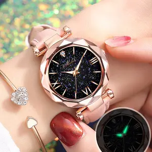 Reloj de cuero negro para mujer, WJ-9377, fábrica china, venta al por mayor, barato