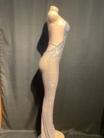 Luxury Diamonds Embellished Low Cut Deep V See-through slip Dress Women Sexy Party Dresses Elegant Evening Dress Stage Wear