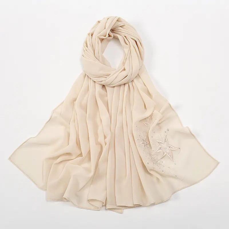 Großhandel neuer Schal für Damen stilvolle atmungsaktive Spitzen-Schals lange quadratische Polyester-Seiden-Hijab-Schal
