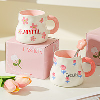 Tasse en porcelaine blanche résistante aux hautes températures avec anse, design moderne et simple, motif animalier peint à la main sous glaçure