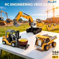 AiJH Jouets de camions télécommandés 3 en 1 en alliage 1:64 : Modèles de chariots élévateurs, camions à benne basculante et excavatrices télécommandées