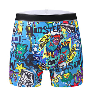 Calzoncillos bóxer para hombre estilo graffiti con bloques de color, estampado de anime y dibujos animados, tejido de seda láctea, forro de entrepierna 90-95% poliéster - Product Image 4