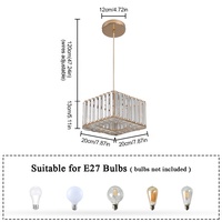 Lustre suspendu moderne en cristal doré carré avec ampoule E27 et câble de 100 cm pour îlot de cuisine et salle à manger