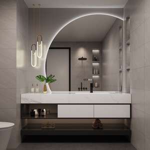 New smart semicircular <b>mirror</b> slate integrated seamless basin bathroom cabinet smart bathroom cabinet - Product Image 1