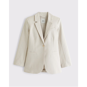 Manteau ajusté à revers simple boutonnage en satin uni beige LEDUO pour femme - Product Image 1