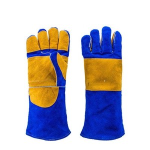 Guantes de soldadura gruesos de cuero de vaca, resistentes al calor/fuego, de alta gama, con dedos dobles y Palma, color azul - Product Image 1