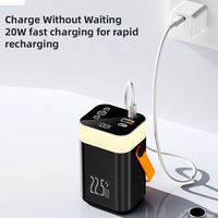 Batterie externe 20000mAh en PVC Li-Polymère avec câble Type-C rétractable, charge rapide 22.5W, chargeur portable, lumière d'ambiance, poignée de transport