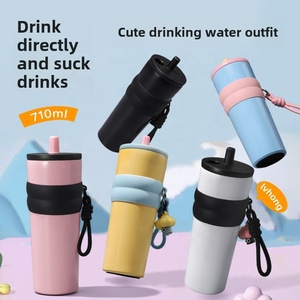 Gobelet simple à double paroi en acier inoxydable 710ml 24oz avec paille Boisson froide d'été - Product Image 5