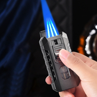 Briquet à cigares triple flamme JH No Brand en alliage de zinc, puissant, à gaz butane, pour fumeurs de cigares