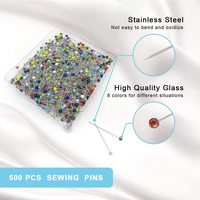 Épingles à coudre de 32 mm pour tissu, épingles droites avec têtes en verre à billes colorées, épingles à matelasser pour couturière