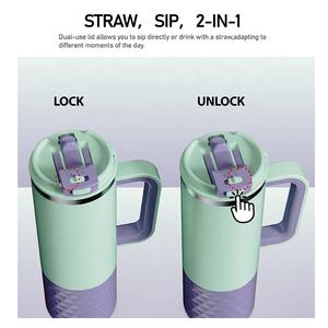 BPA-vrije roestvrijstalen 24oz vacuüm geïsoleerde waterfles met handvat en deksel, 6-12 uur thermische prestaties, kleurrijk design voor op reis - Product Image 4