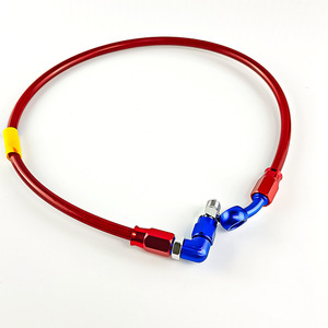 Tuyau de frein de moto Qiangye, rouge et bleu, en acier inoxydable tressé, raccord à 90 degrés pour modification de moto - Product Image 1