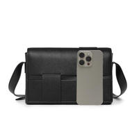 Groothandel Producten Mode Luxe Premium Weave Design Pu Heren Messenger Bag Grote Capaciteit Casual Schoudertas