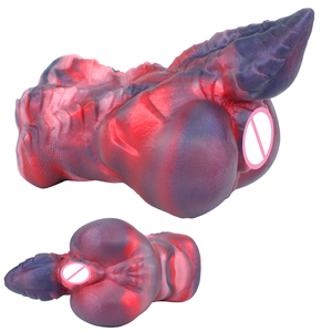 Scarlet-Scaled Tyrannosaurus Fantasy Male <b>Masturbator</b> 3D Textured Silicone Stroker Internal Massage Channel Adult Pleasure Toy - Product Image 1